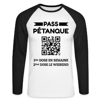 Pass Pétanque - T-shirt baseball manches longues Homme - blanc/noir - Devant - Nik (191cm)