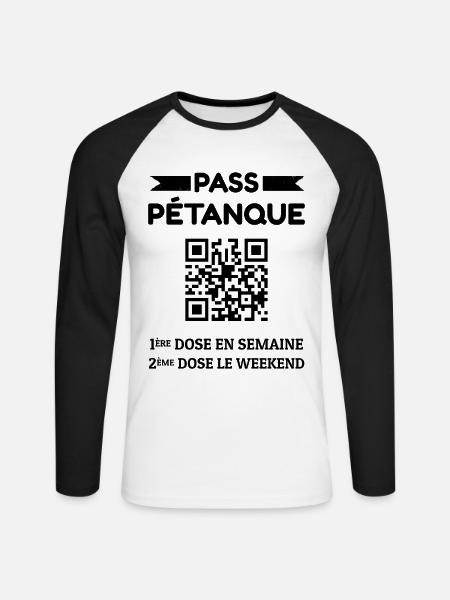 Pass Pétanque - T-shirt baseball manches longues Homme - blanc/noir