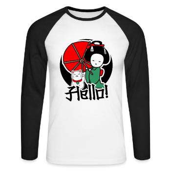 Japanese cat and women are friends - Unisex Long Sleeve Baseball T-Shirt - white/black - Front - Nik (191cm)