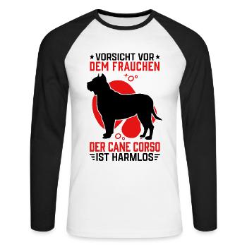 Cane Corso Frauchen Cane Corso Italiano - Unisex Baseballshirt langarm - Weiß/Schwarz - Vorne - Nik (191cm)