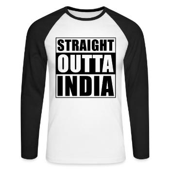 Straight outta India - Unisex Long Sleeve Baseball T-Shirt - white/black - Front - Nik (191cm)