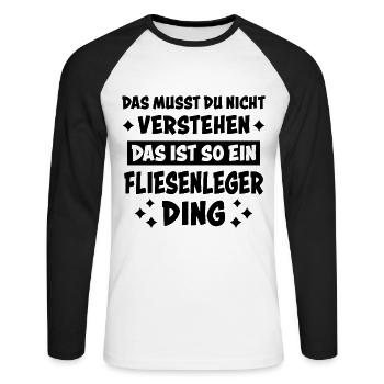 Fliesenleger Lustig Spruch Job Bodenleger Geschenk - Unisex Baseballshirt langarm - Weiß/Schwarz - Vorne - Nik (191cm)