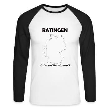 Ratingen Map - Unisex Long Sleeve Baseball T-Shirt - white/black - Front - Nik (191cm)