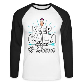 Funny Keep Calm And Watch K-drama Finger Heart - Unisex Baseballshirt langarm - Weiß/Schwarz - Vorne - Nik (191cm)