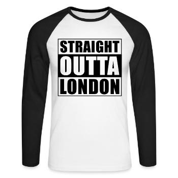 Straight outta Londres - T-shirt baseball manches longues Homme - blanc/noir - Devant - Nik (191cm)