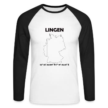 Lingen Map - Unisex Long Sleeve Baseball T-Shirt - white/black - Front - Nik (191cm)