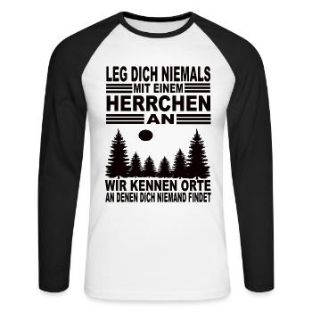 Leg Dich Niemals Mit Einem Herrchen an - Unisex Baseballshirt langarm - Weiß/Schwarz - Vorne - Nik (191cm)