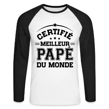 Cadeau Grand-Père Certifié meilleur Papé du Monde - T-shirt baseball manches longues Homme - blanc/noir - Devant - Nik (191cm)