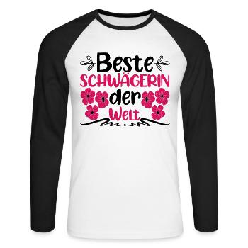 Geschenk für Schwägerin Beste Schwägerin der Welt - Unisex Baseballshirt langarm - Weiß/Schwarz - Vorne - Nik (191cm)