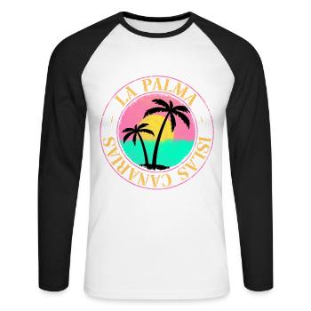 La Palma Sommer Sonne Strand Meer Palmen - Unisex Baseballshirt langarm - Weiß/Schwarz - Vorne - Nik (191cm)