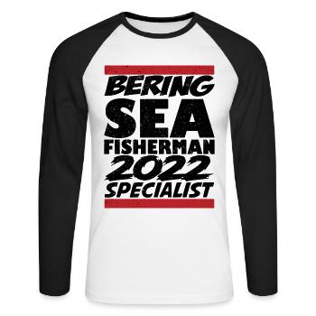 Bering Sea Fisherman 2022 Spécialiste Idée Cadeau - T-shirt baseball manches longues Homme - blanc/noir - Devant - Nik (191cm)