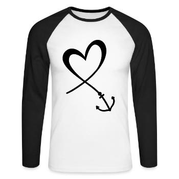 Herz Anker - Unisex Baseballshirt langarm - Weiß/Schwarz - Vorne - Nik (191cm)