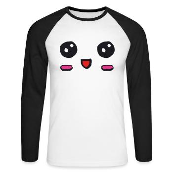 kawaii face with an open smile - Unisex Long Sleeve Baseball T-Shirt - white/black - Front - Nik (191cm)