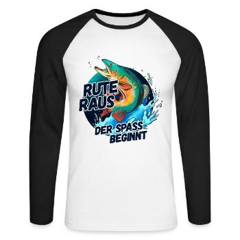Rute Raus der Spass beginnt Angeln Fischen - Unisex Baseballshirt langarm - Weiß/Schwarz - Vorne - Nik (191cm)