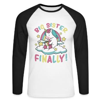 Big Sister Finally Unicorn, design pour filles - T-shirt baseball manches longues Homme - blanc/noir - Devant - Nik (191cm)
