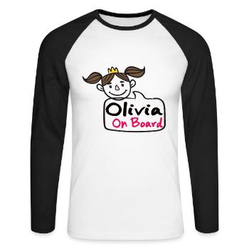 Olivia On Board - Unisex Long Sleeve Baseball T-Shirt - white/black - Front - Nik (191cm)
