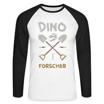 Dinosaurier Forscher Design für Jungs - Unisex Baseballshirt langarm - Weiß/Schwarz - Vorne - Nik (191cm)