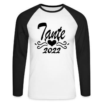 Tante 2022 - Werdende Tante - Tante werden - Unisex Baseballshirt langarm - Weiß/Schwarz - Vorne - Nik (191cm)