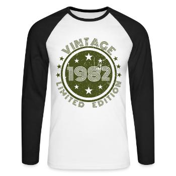 Vintage 1982 82 Birthday Retro Vintage Gift - Unisex Long Sleeve Baseball T-Shirt - white/black - Front - Nik (191cm)