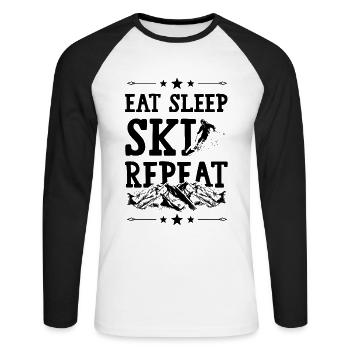 Eat Sleep Ski Repeat - Unisex Long Sleeve Baseball T-Shirt - white/black - Front - Nik (191cm)