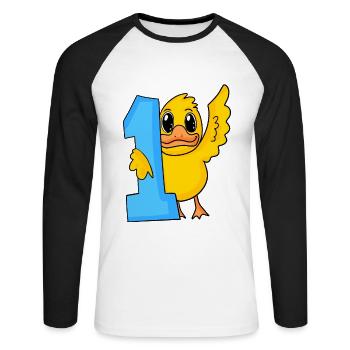 1 an - Inscription à l’école - Motif canard - T-shirt baseball manches longues Homme - blanc/noir - Devant - Nik (191cm)