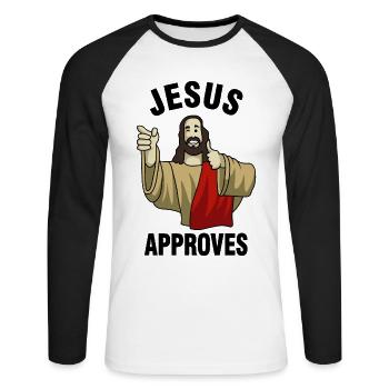 Buddy Christ - T-shirt baseball manches longues Homme - blanc/noir - Devant - Nik (191cm)