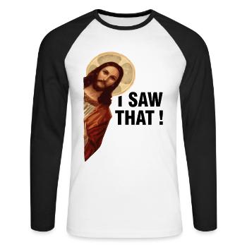 I saw that Jesus Christ - Unisex Long Sleeve Baseball T-Shirt - white/black - Front - Nik (191cm)