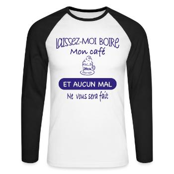 Café matin humour - T-shirt baseball manches longues Homme - blanc/noir - Devant - Nik (191cm)