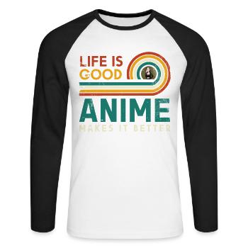 Das Leben Ist Gut Anime Macht Es Besser Für Die - Unisex Baseballshirt langarm - Weiß/Schwarz - Vorne - Nik (191cm)