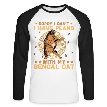 Désolé, je ne peux pas avoir de plans avec mon chat Bengal - T-shirt baseball manches longues Homme - blanc/noir - Devant - Nik (191cm)