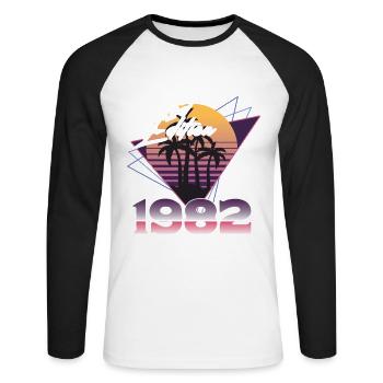 1982 Geburtstagsgeschenk | SW Dreiecke limitierte Auflage - Unisex Baseballshirt langarm - Weiß/Schwarz - Vorne - Nik (191cm)