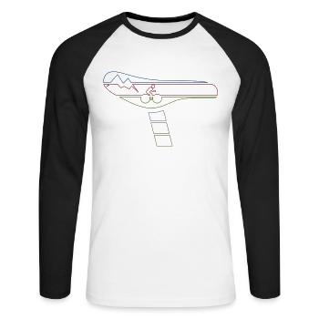 Vélo Selle Motif vélo Montagne et cycliste - T-shirt baseball manches longues Homme - blanc/noir - Devant - Nik (191cm)