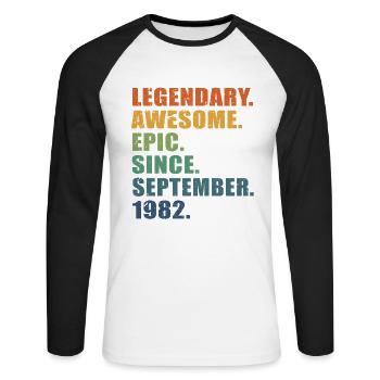 40th Birthday, September 1982, 40 Year Anniversary - Unisex Long Sleeve Baseball T-Shirt - white/black - Front - Nik (191cm)