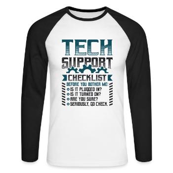 Funny Tech Support Checklist Helpdesk - Unisex Long Sleeve Baseball T-Shirt - white/black - Front - Nik (191cm)