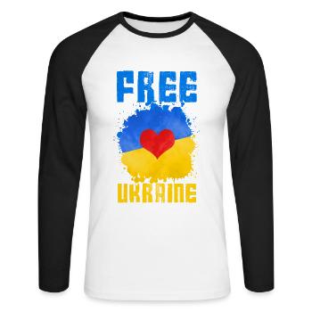 ukraine drapeau coeur paix - T-shirt baseball manches longues Homme - blanc/noir - Devant - Nik (191cm)