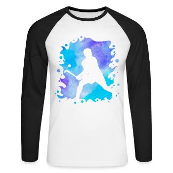 Hockey - Unisex Baseballshirt langarm - Weiß/Schwarz - Vorne - Nik (191cm)