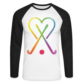Hockey - Unisex Baseballshirt langarm - Weiß/Schwarz - Vorne - Nik (191cm)