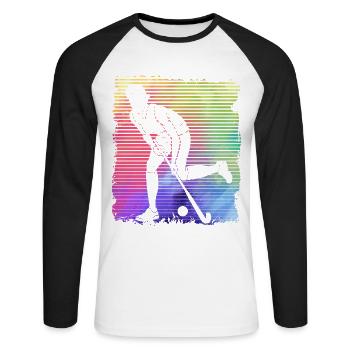 Feld Hockey - Unisex Baseballshirt langarm - Weiß/Schwarz - Vorne - Nik (191cm)