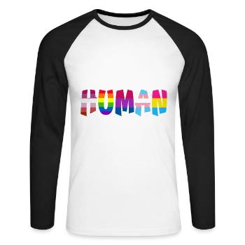 Mois de la fierté LGBT humaine Gay Bi Trans - T-shirt baseball manches longues Homme - blanc/noir - Devant - Nik (191cm)