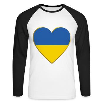 Ukraine Flag Heart, Drapeau ukrainien - T-shirt baseball manches longues Homme - blanc/noir - Devant - Nik (191cm)