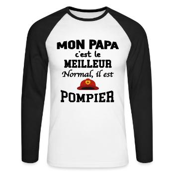 Cadeau papa pompier humour - T-shirt baseball manches longues Homme - blanc/noir - Devant - Nik (191cm)