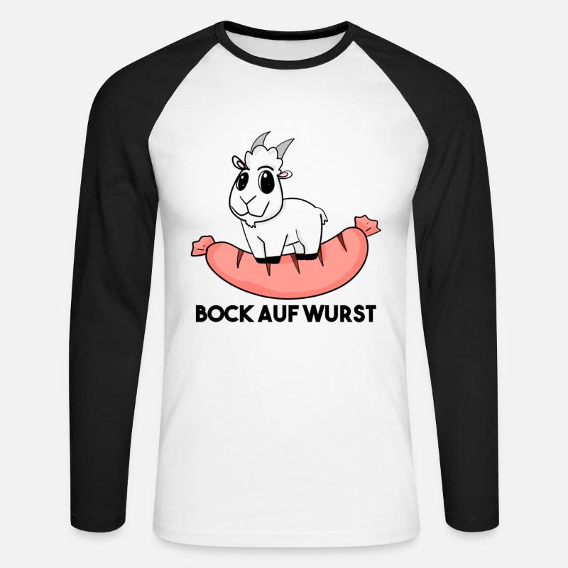 Bock auf Wurst - Ziege Ziegenbock - Unisex Baseballshirt langarm - Weiß/Schwarz