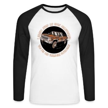 Colt Seavers - Camion - et chanson thème - Parodie - T-shirt baseball manches longues Homme - blanc/noir - Devant - Nik (191cm)