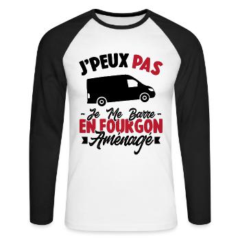 J'peux pas j'me barre en fourgon aménagé - T-shirt baseball manches longues Homme - blanc/noir - Devant - Nik (191cm)