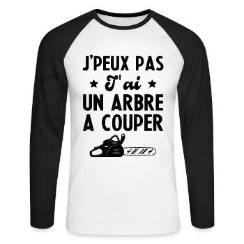 J'peux Pas J'ai Un Arbre A Couper Humour Cadeau - T-shirt baseball manches longues Homme - blanc/noir - Devant - Nik (191cm)