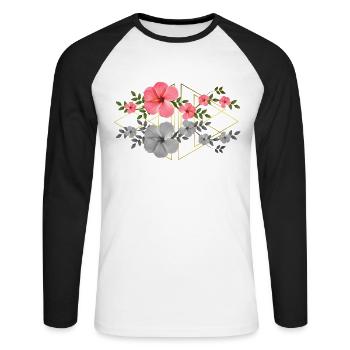 Hibiskus mit Grafik - tropische Blume - Afrika - Unisex Baseballshirt langarm - Weiß/Schwarz - Vorne - Nik (191cm)