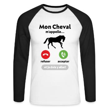 Mon cheval m'appelle faut que j’y aille Cadeau - T-shirt baseball manches longues Homme - blanc/noir - Devant - Nik (191cm)