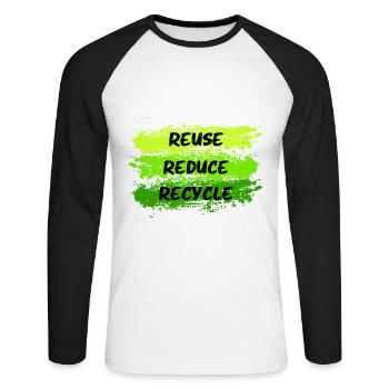 Reduce Reuse Recycle Earth Day Anniversary - Unisex Long Sleeve Baseball T-Shirt - white/black - Front - Nik (191cm)