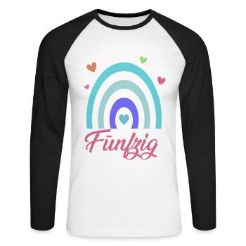 50. Geburtstag Regenbogen - Unisex Baseballshirt langarm - Weiß/Schwarz - Vorne - Nik (191cm)