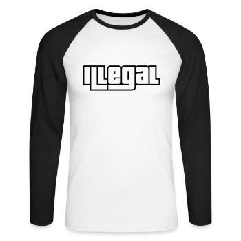 Illegal Blockschrift Design in Weiß - Unisex Baseballshirt langarm - Weiß/Schwarz - Vorne - Nik (191cm)